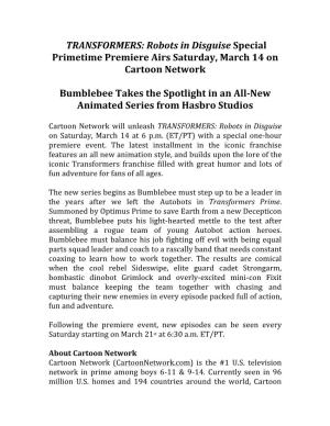 TRANSFORMERS: Robots in Disguise Special Primetime Premiere Airs Saturday, March 14 on Cartoon Network