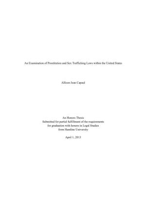 An Examination of Prostitution and Sex Trafficking Laws Within the United States