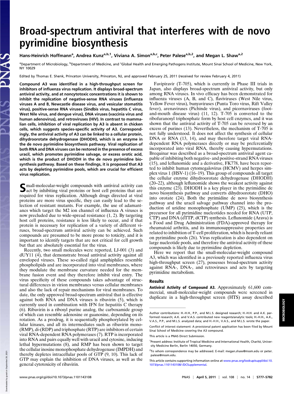 Broad-Spectrum Antiviral That Interferes with De Novo Pyrimidine Biosynthesis