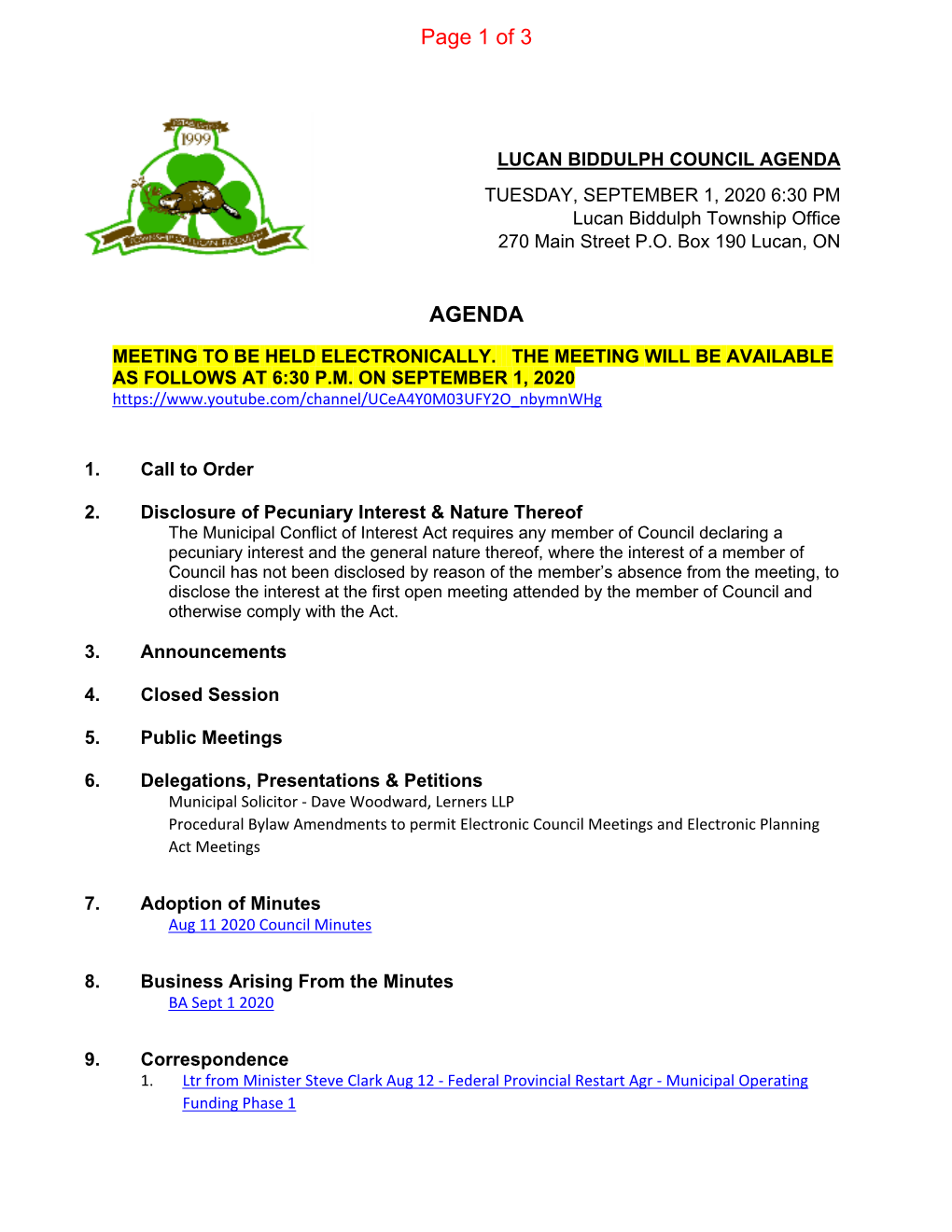 AGENDA Page 1 of 3