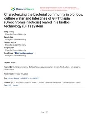 Characterizing the Bacterial Community in Bio Ocs, Culture Water
