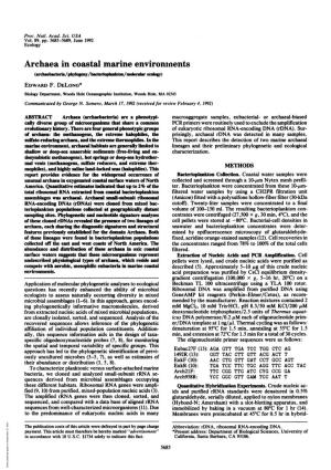 Archaea in Coastal Marine Environments (Achabaterla/Phyoey/Batwe Nt/N a Eclogu) EDWARD F