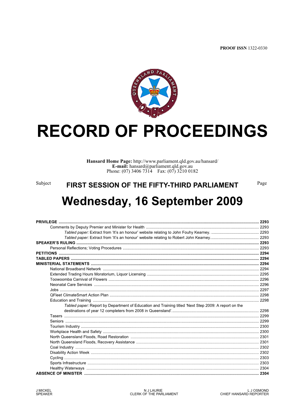 Record of Proceedings