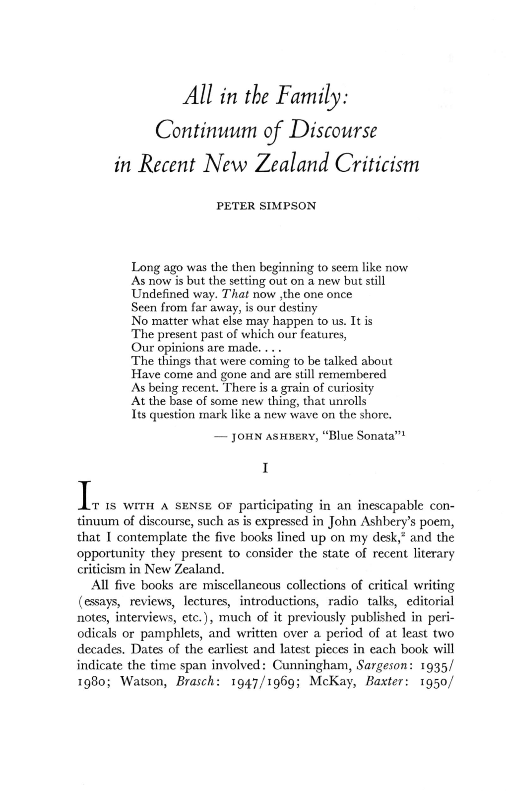 Continuum of Discourse in Recent New Zealand Criticism