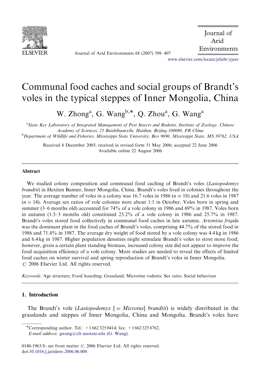 Communal Food Caches and Social Groups of Brandt's Voles in The