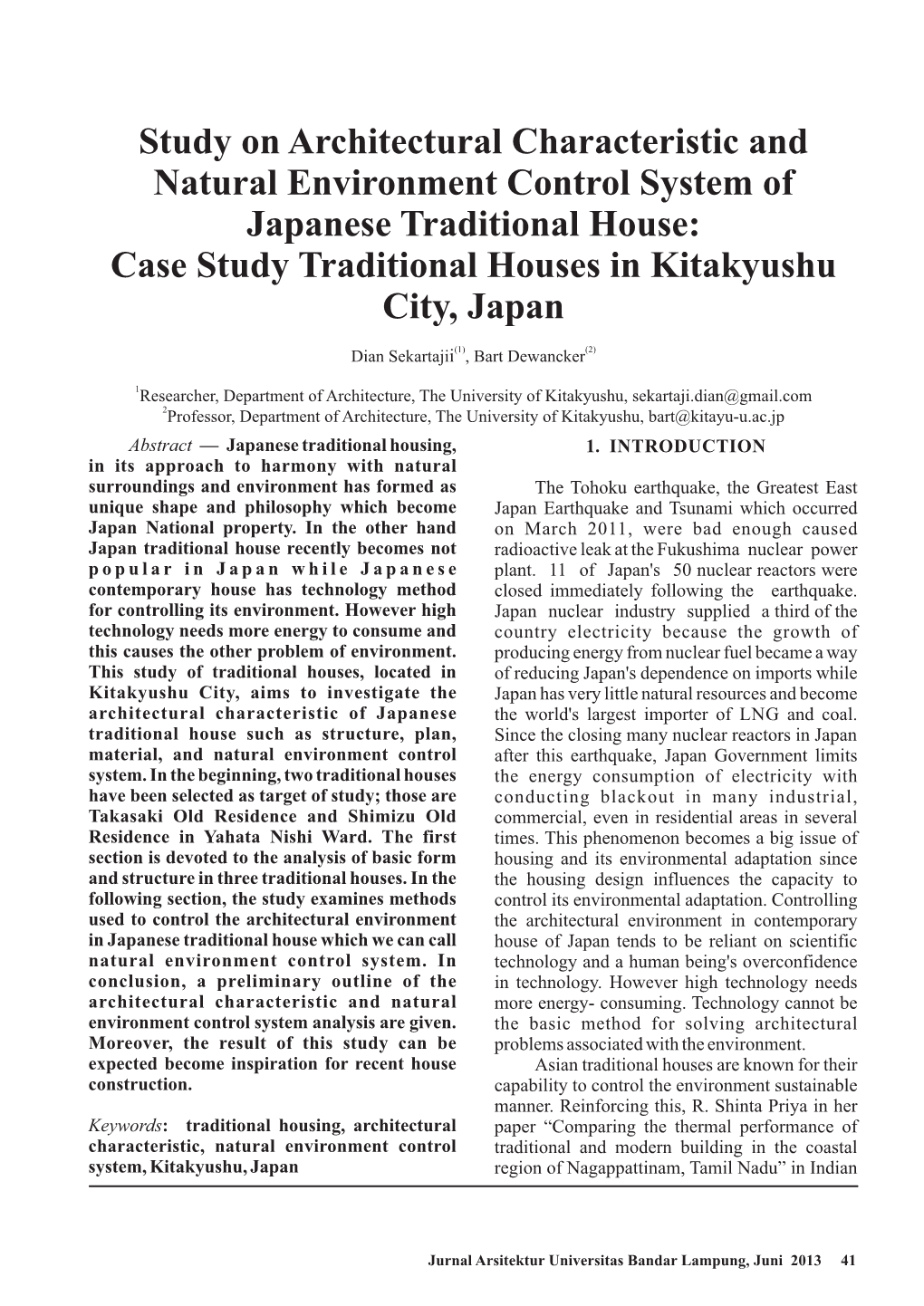 Study on Architectural Characteristic and Natural Environment Control System of Japanese Traditional House: Case Study Traditional Houses in Kitakyushu City, Japan