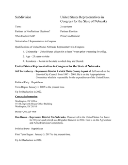 Subdivision Nebraska's Congress