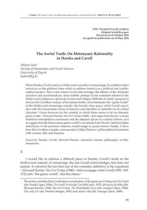 The Awful Truth: on Metonymic Rationality in Hawks and Cavell - SRAZ LX, 99-115 (2015)