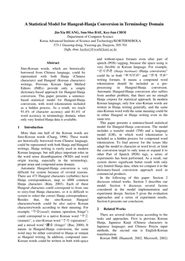 A Statistical Model for Hangeul-Hanja Conversion in Terminology Domain