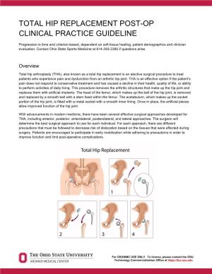 Total Hip Replacement Post-Op Clinical Practice Guideline