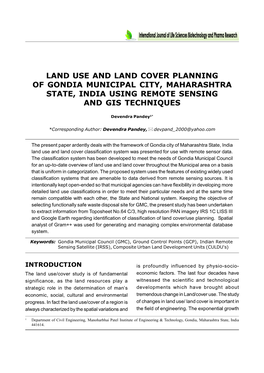 Land Use and Land Cover Planning of Gondia Municipal City, Maharashtra State, India Using Remote Sensing and Gis Techniques