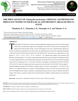THE PREVALENCE of Chlamydia Trachomatis AMONGST ASYMPTOMATIC PREGNANT WOMEN in FOUR LOCAL GOVERNMENT AREAS of DELTA STATE