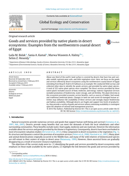 Goods and Services Provided by Native Plants in Desert Ecosystems: Examples from the Northwestern Coastal Desert of Egypt
