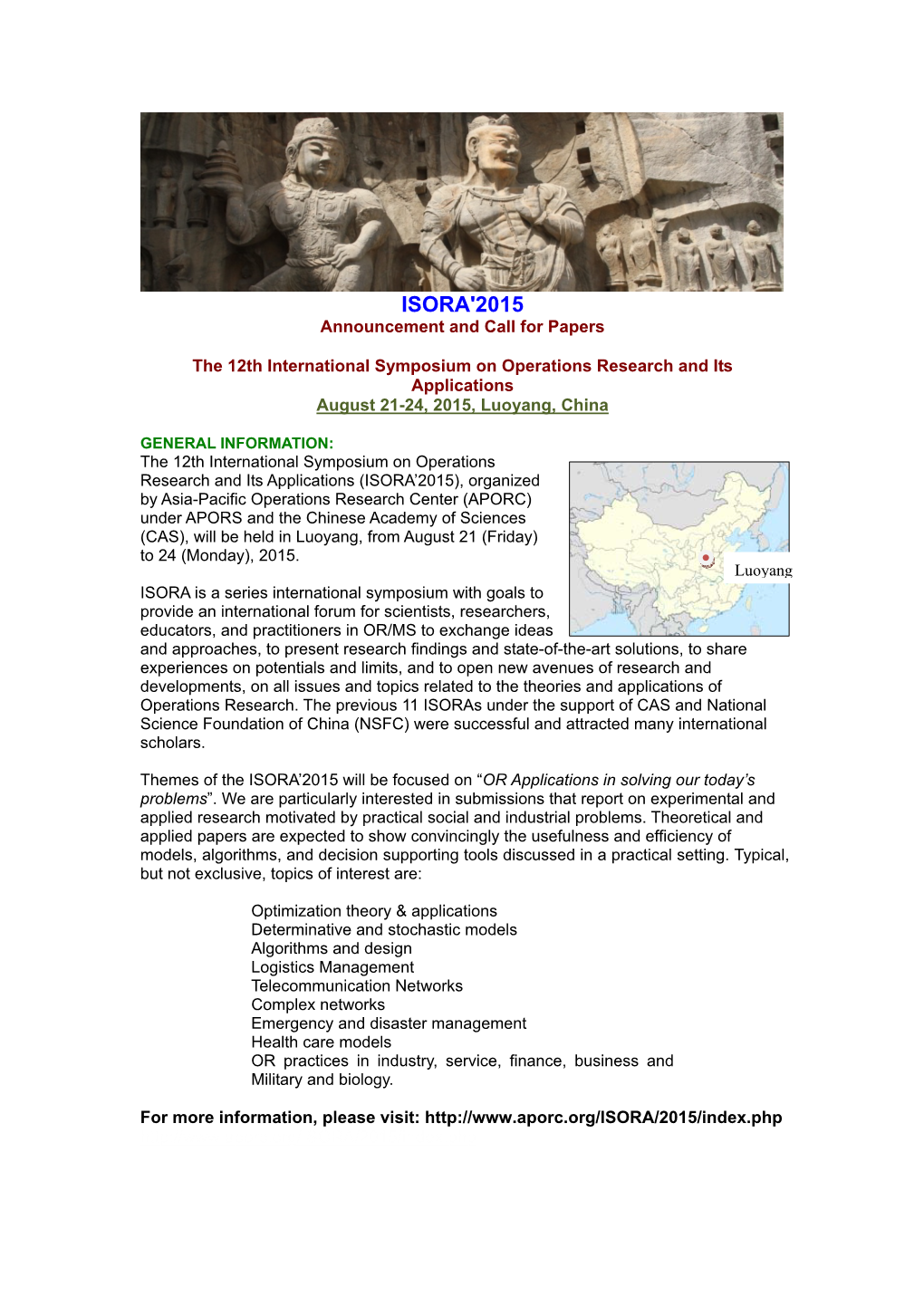 ISORA'2015 Announcement and Call for Papers