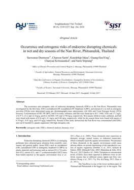 Occurrence and Estrogenic Risks of Endocrine Disrupting Chemicals in Wet and Dry Seasons of the Nan River, Phitsanulok, Thailand