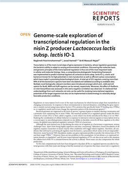 Genome-Scale Exploration of Transcriptional Regulation in the Nisin Z Producer Lactococcus Lactis Subsp