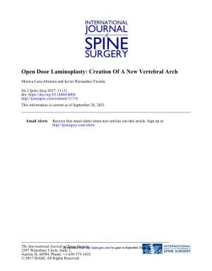 Open Door Laminoplasty: Creation of a New Vertebral Arch