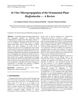 In Vitro Micropropagation of the Ornamental Plant Dieffenbachia — a Review