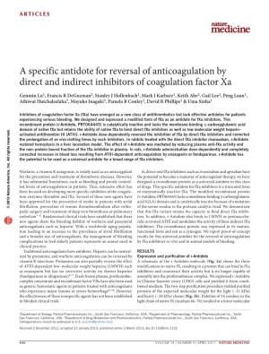 A Specific Antidote for Reversal of Anticoagulation by Direct and Indirect Inhibitors of Coagulation Factor Xa