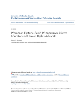 Sarah Winnemucca: Native Educator and Human Rights Advocate Bernita L