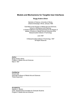 Models and Mechanisms for Tangible User Interfaces