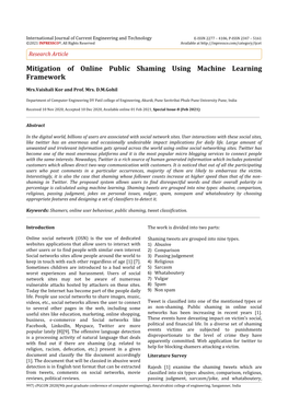 Mitigation of Online Public Shaming Using Machine Learning Framework