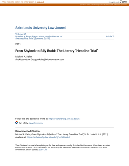 From Shylock to Billy Budd: the Literary “Headline Trial”