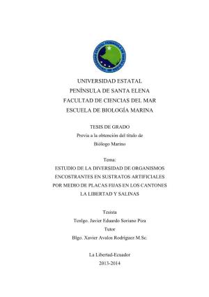 Universidad Estatal Península De Santa Elena Facultad De Ciencias Del Mar Escuela De Biología Marina