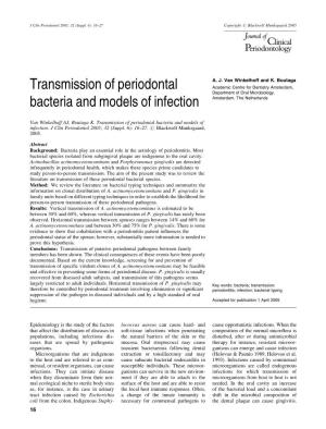 Transmission of Periodontal Bacteria and Models of Infection