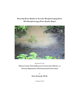 2014 Memphremagog Water Quality Report Fritz Gerhardt, Ph.D