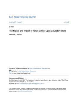 The Nature and Impact of Italian Culture Upon Galveston Island
