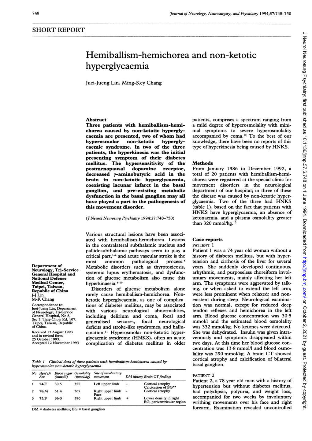 Hemiballism-Hemichorea Andnon-Ketotic Hyperglycaemia