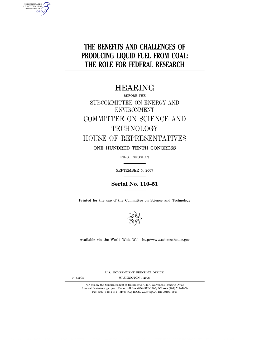 The Benefits and Challenges of Producing Liquid Fuel from Coal: the Role for Federal Research