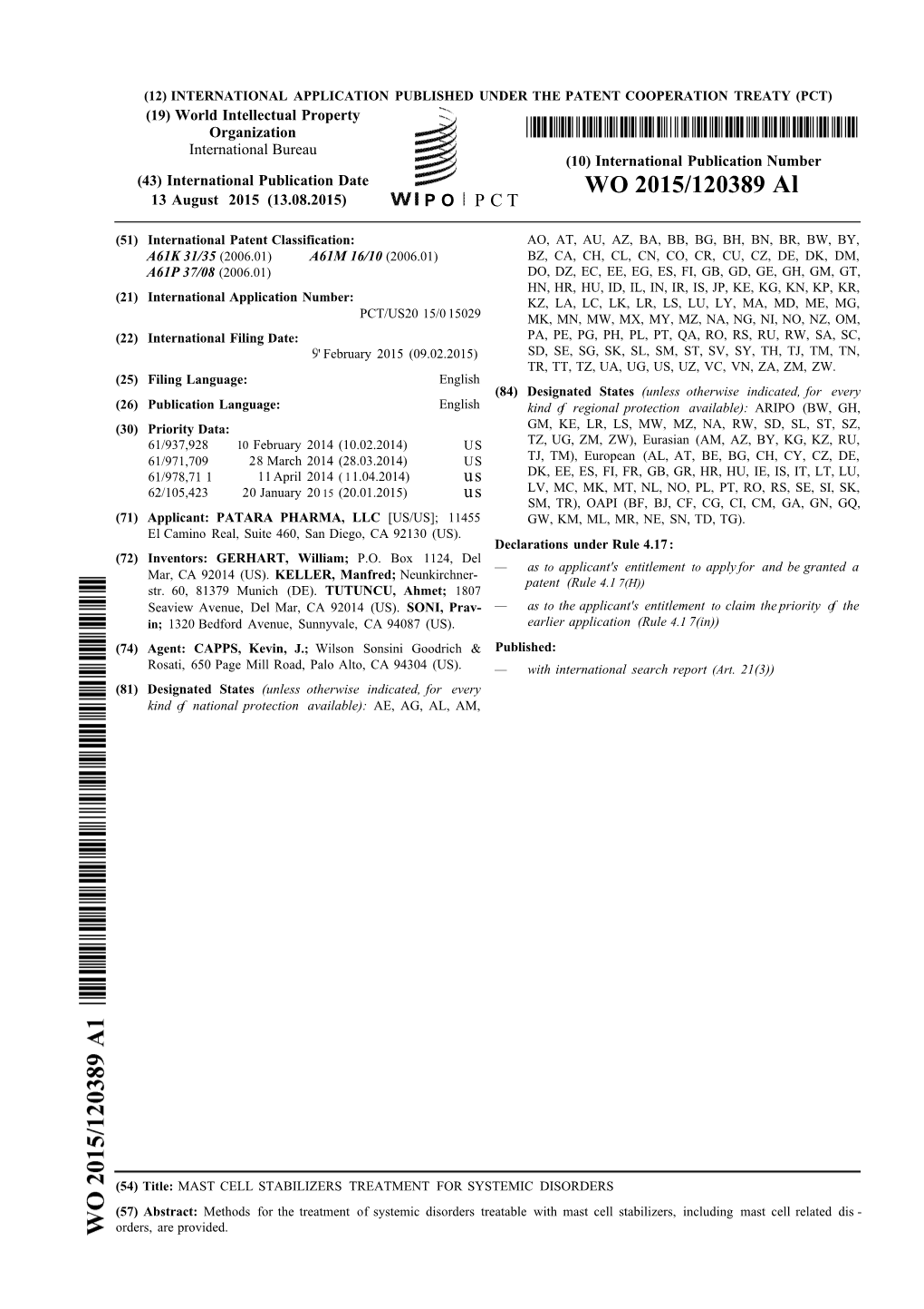 WO 2015/120389 Al 13 August 2015 (13.08.2015) P O P C T