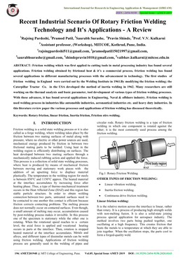 Recent Industrial Scenario of Rotary Friction Welding