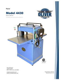 Model 4430 Owner’S Manual for Models Manufactured Since 04/2019