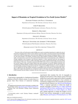 Impact of Mountains on Tropical Circulation in Two Earth System Models