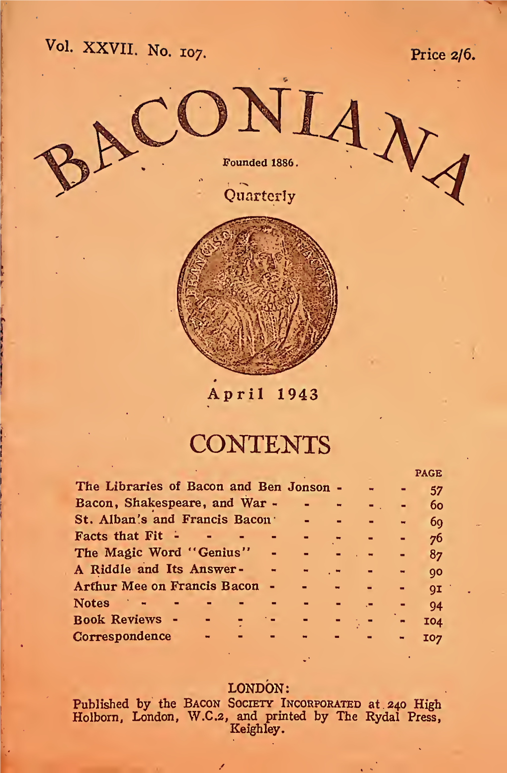 1943 Baconiana No. 107 Images