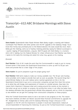 Transcript-612 ABC Brisbane Mornings with Steve Austin