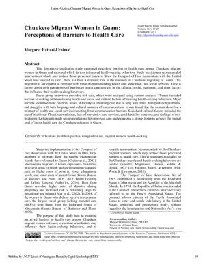 Chuukese Migrant Women in Guam: Perceptions of Barriers to Health Care