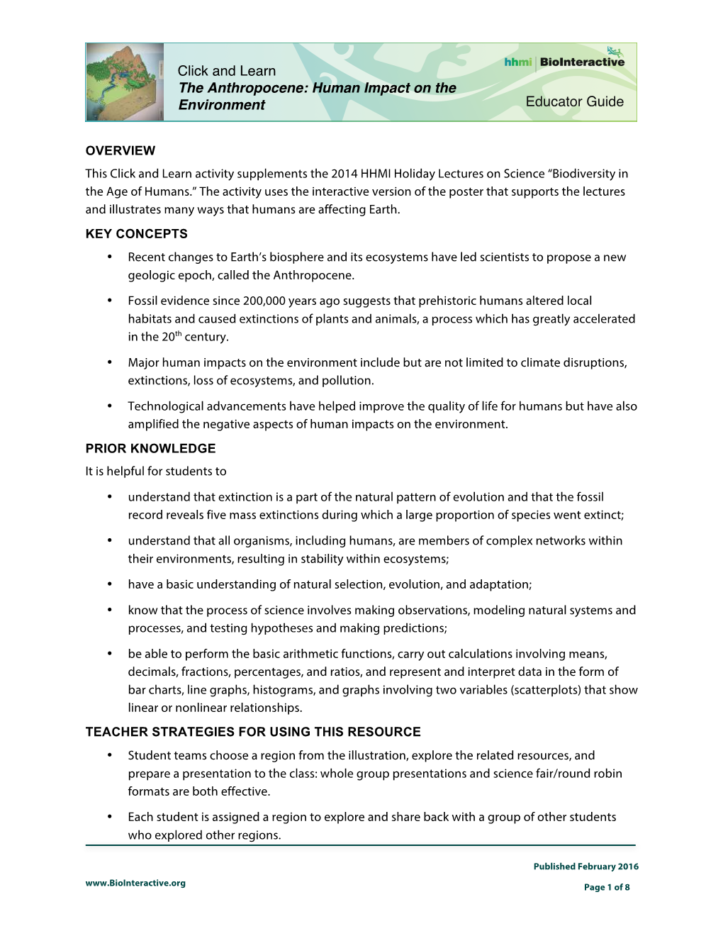 Educator Guide! Click and Learn the Anthropocene: Human Impact On