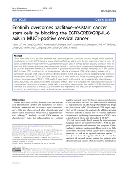 Erlotinib Overcomes Paclitaxel-Resistant Cancer Stem