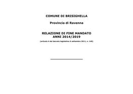 COMUNE DI BRISIGHELLA Provincia Di Ravenna RELAZIONE DI FINE