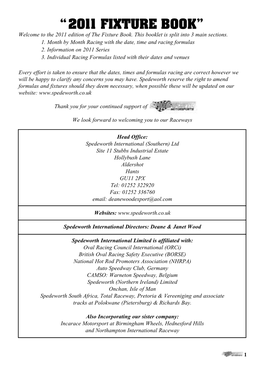 “2011 FIXTURE BOOK” Welcome to the 2011 Edition of the Fixture Book