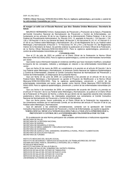 NORMA Oficial Mexicana NOM-032-SSA2-2010, Para La Vigilancia Epidemiológica, Prevención Y Control De Las Enfermedades Transmitidas Por Vector