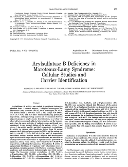 Arylsulfatase B Deficiency In, Maroteaux-Lamy Syndrome : Cellular Studies and Carrier Identification