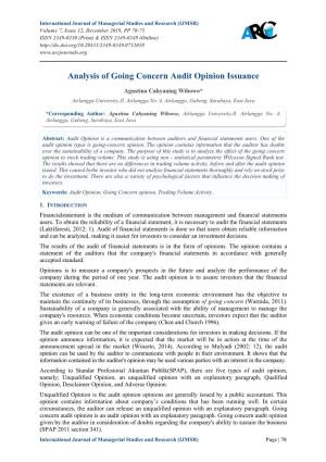Analysis of Going Concern Audit Opinion Issuance