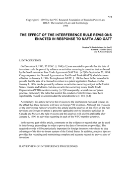The Effect of the Interference Rule Revisions Enacted in Response to Nafta and Gatt