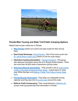 Florida Bike Touring and State Trail Public Camping Options