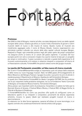 Premessa La Nascita Del Fontanamix Ensemble: Un'idea Nuova Di Ricerca